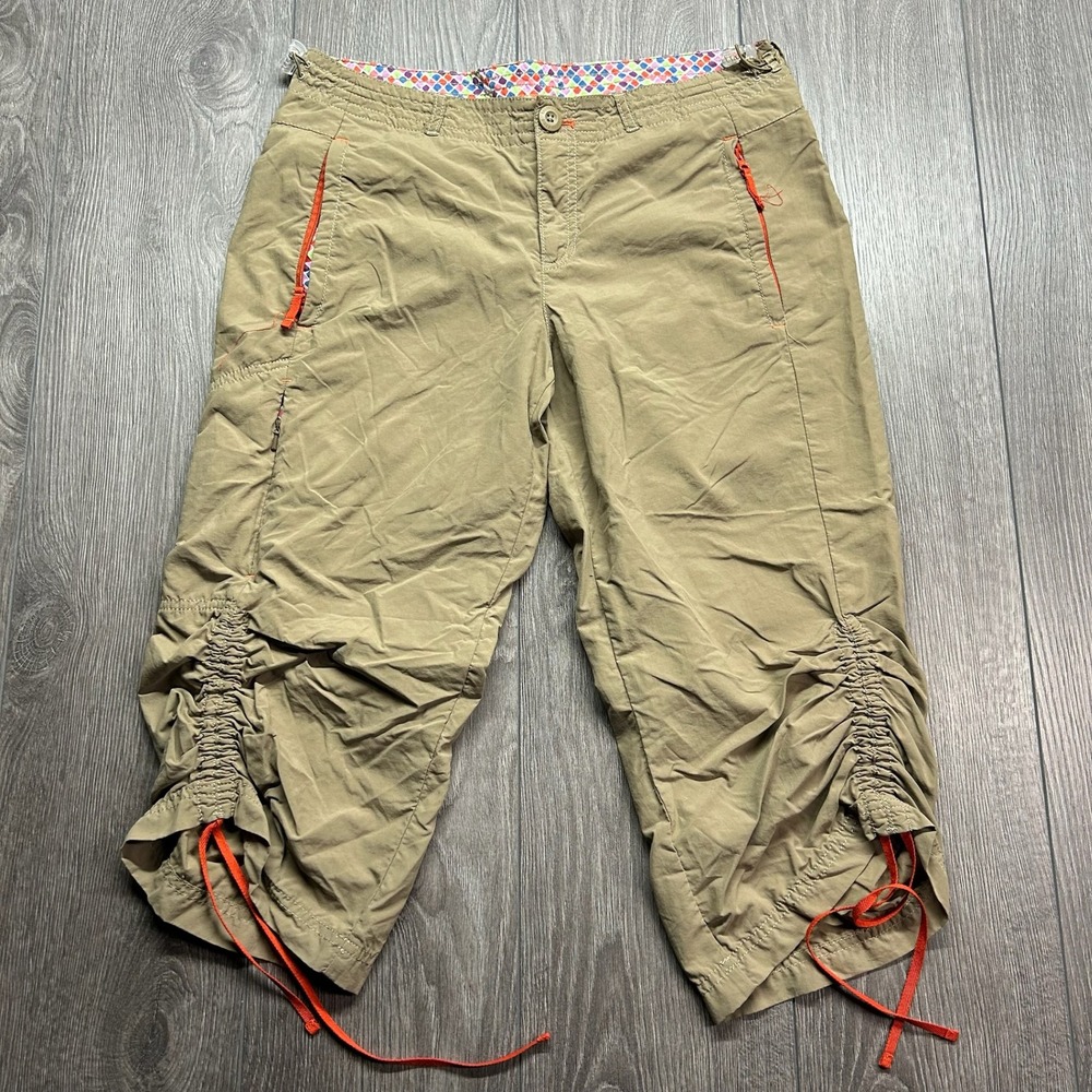 Eddie Bauer First Ascent Women 6 Tan Hiking Capri Pants Ruched Hem Outdoor Trek